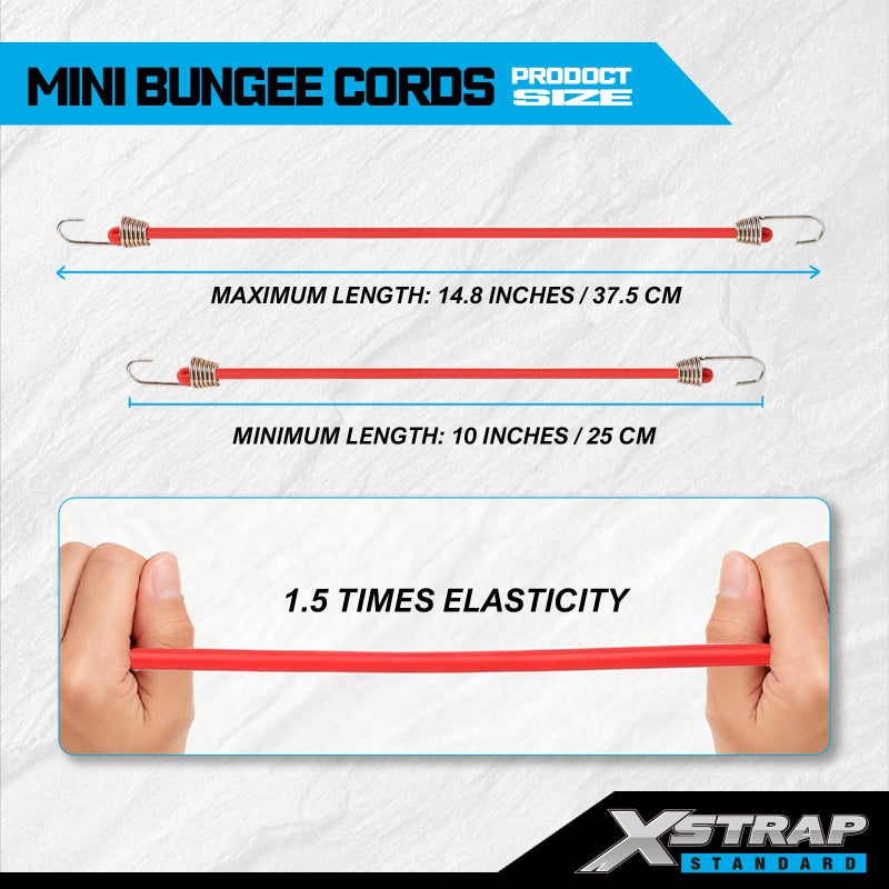 XSTRAP STANDARD 20 Pack Mini Bungee Cords, 10 Inch Rubber Stretchy Bungee Cords with Hooks for Bikes, Camping, Tools, Tarps and Cargo, Hang Christmas Ornaments - Image 2